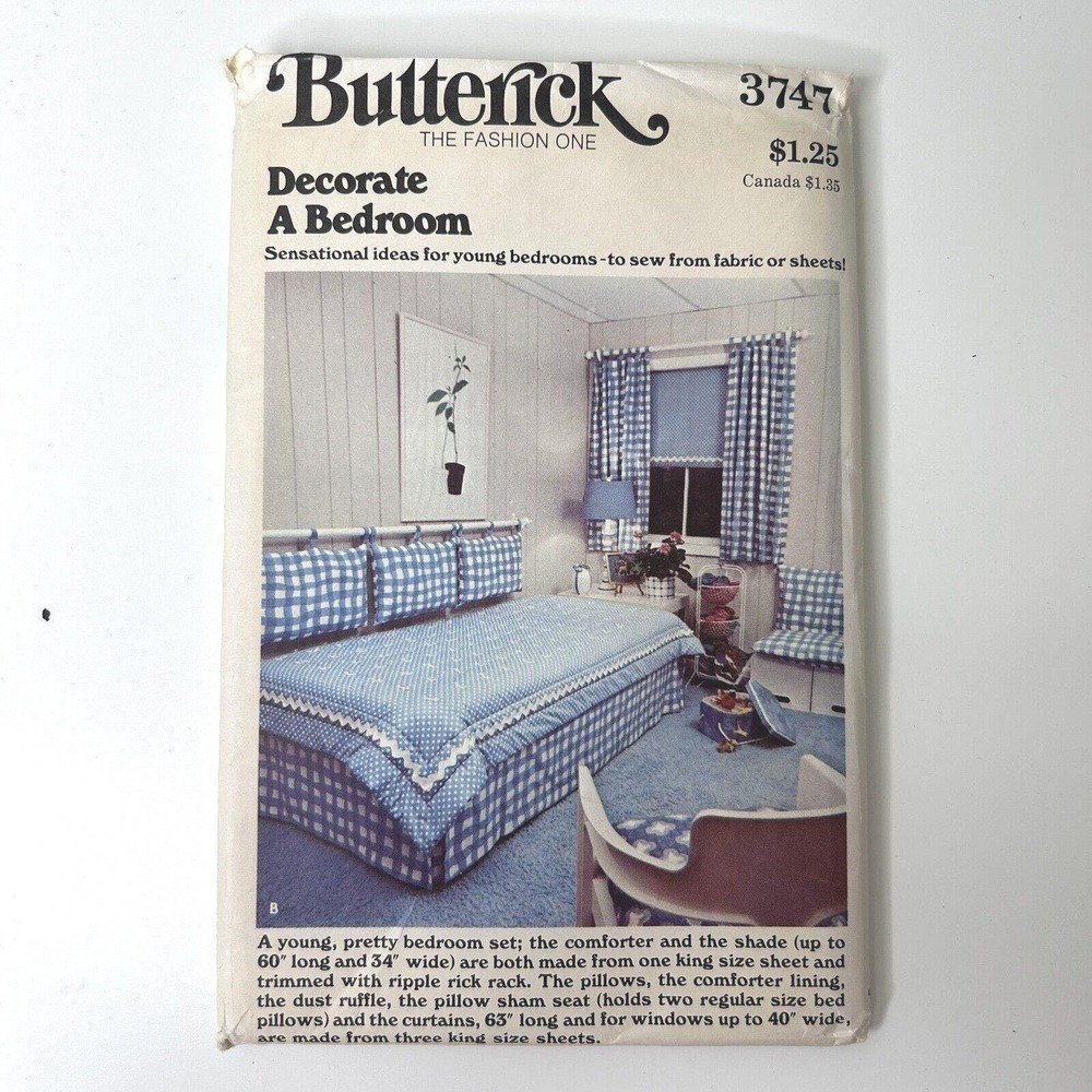 Vintage Butterick 3747 Decorate A Bedroom Sewing‎ Pattern Comforter Curtains